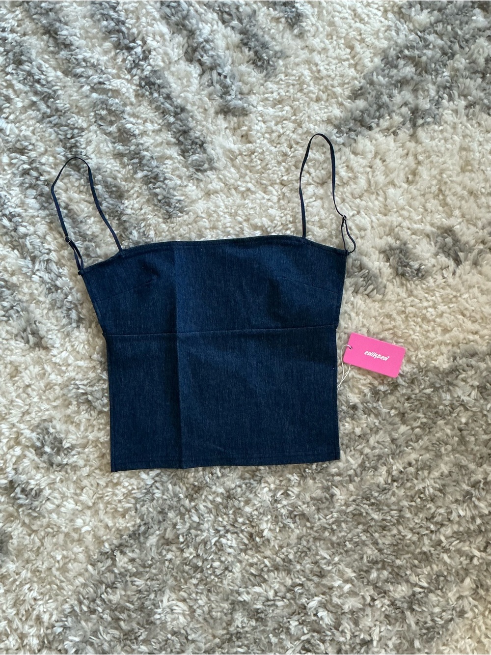 Edikted Dark Blue Denim Crop Cami Tank Top